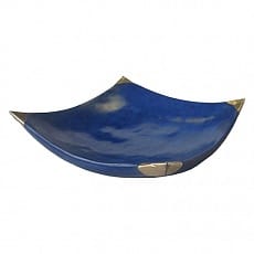 Берберская Тарелка ручной работы Berber Plate Blue с металлическими углами Синий S088