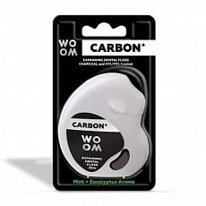 Зубна Нитка Woom Carbon+ вощена чорна об'ємна з вугіллям, м'ятою та евкаліптом